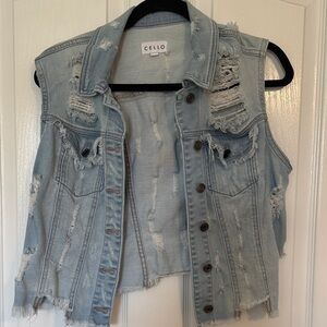 Cello Light Blue Ripped Denim Vest